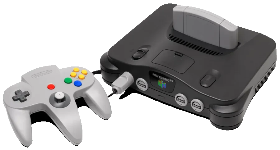 N64 Ice Blue translucide + manette assortie — photo du modèle Nintendo 64
